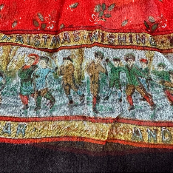 Vintage ATG All That Glitters Elegant Red/Black Santa Claus Women's Scarf 57”L - Picture 13 of 14